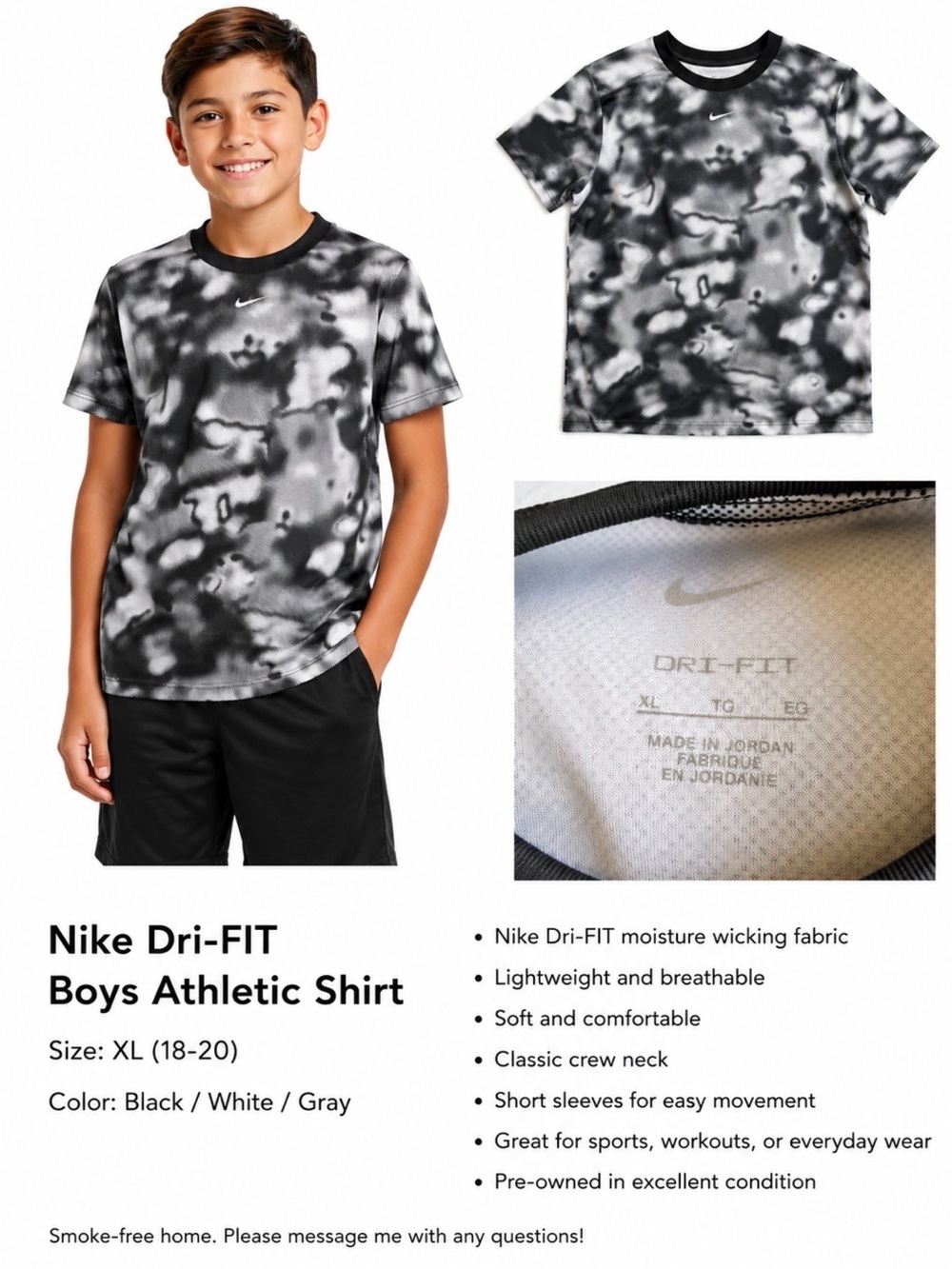 Nike Black & White Tie-Dye Dri-FIT Athletic Tee